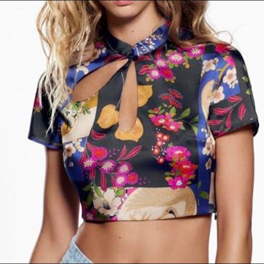 Zara Floral Crop Top - Blue and Pink